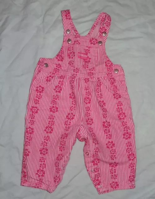 Vintage Oshkosh Baby Girls Size 12 months Striped/Floral  Vestbak Bib Overalls