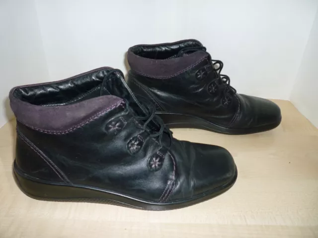 HOTTER INDULGE LACE Up Ankle Boots Black Leather Purple Trim UK