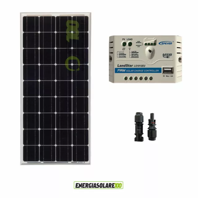 Kit solar fotovoltaico placa monocristalina 100W 12V regulador de carga  PWM 10A