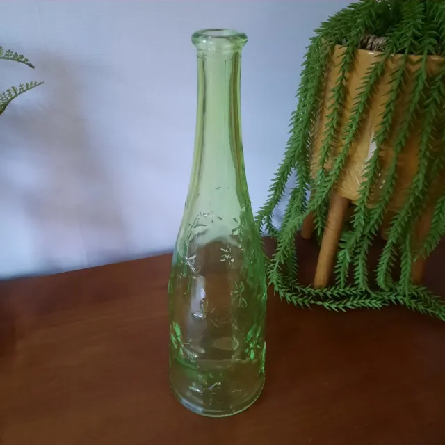 Vintage Ikea Green Glass Bottle Bud Vase Daisy Flower Design by Emma Dafnas VGC