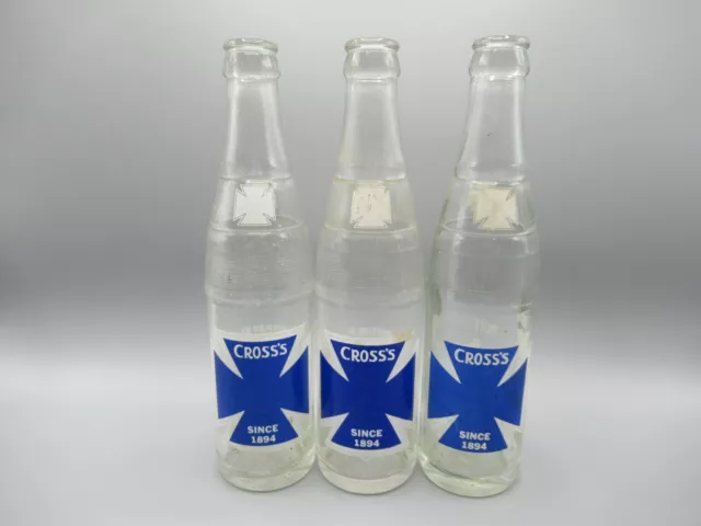 Cross's Company Soda Bottles 10 oz Lot of 3 Glass Pop ACL VTG 1950s Clear Blue