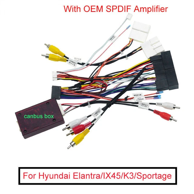 1x Car 16 Pin Audio Wiring Harness w/ Canbus SPDIF Amplifier For Hyundai SantaFe