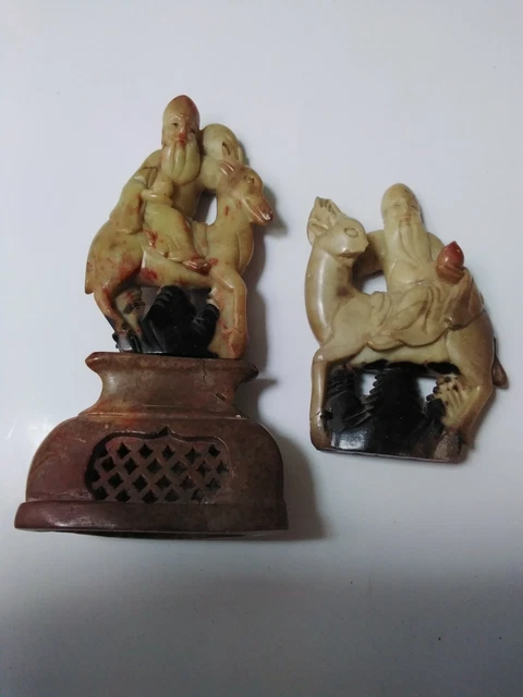2. ANTIQUE CHINESE CARVED SOAP STONE FIGURES, 1 damaged. Little known about them