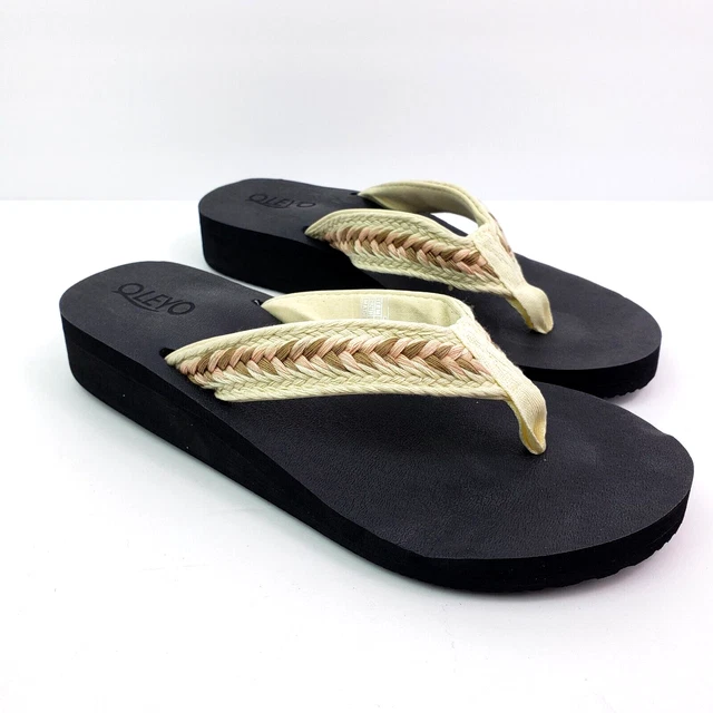 Unbranded Womens Size 9 Beige Slip On Platform Wedge Thong Flip Flop Sandals