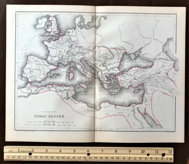 Original 1856 Large Color Map ~ Provinces of THE ROMAN EMPIRE ~ Detailed ~ Rare