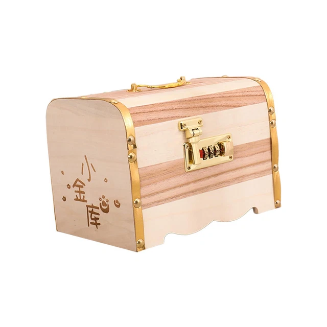 Wood Piggy Bank Treasure Chest Lightweight Cash Container Box Coin Box Saving