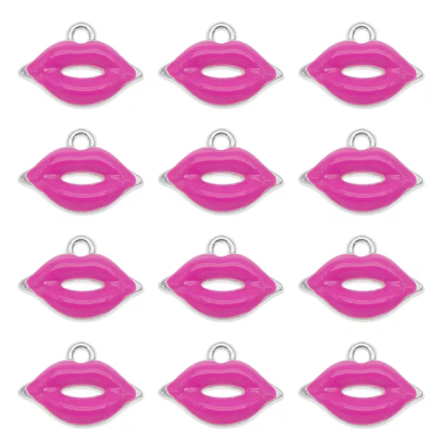 12 Stück Rosenrot Emaille Lippe Charm Silber für Halskette Anhänger DIY 18x13 mm