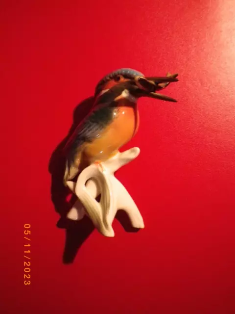 Porzellanfigur Eisvogel mit Fisch KARL ENS Thüringen Höhe 13 cm Vintage 1. Wahl