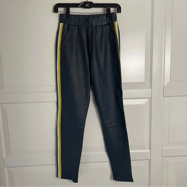 New $698 Walter Baker Tessa Genuine Lamb Leather Side Stripe Pants Size XS 15423
