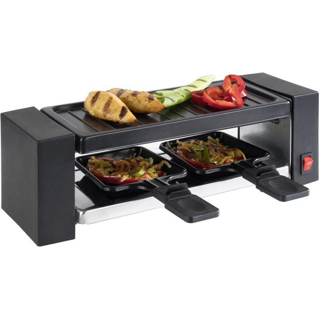 Alpina Coffret Raclette Gourmet Set 800 W – Grill + Raclette 4 Personnes, Plaque Anti-Adhésive, Poêlons, Spatules Bois, Noir Compact