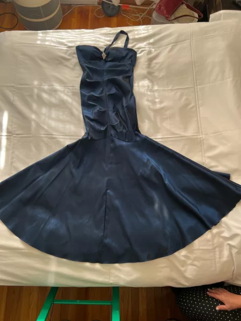 Xscape Mermaid Gown Ruched Metallic Blue Taffeta Floor Length Stretch Size 14