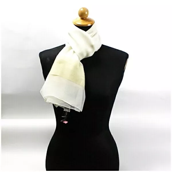 Authentic Armani Collezioni Rectangular Stole Scarf Silk White x Cream Used AB 2