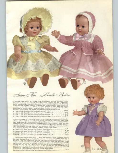 1952 PAPER AD Doll Saran Hair Bonnet Baby Toddles Bubbles Horsman Tot Walking 2