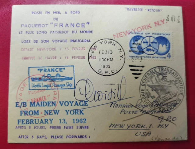 Collection Mémorabilia SS France / French Line CGT - Lettre De Voyage Inaugural, Timbres, Plan De Pont - Occasion