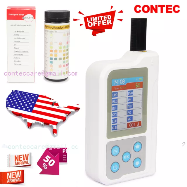 CONTEC 2.4' LCD BC401 Portable Urine Analyzer Test Strips USB Bluetooth 100 pcs