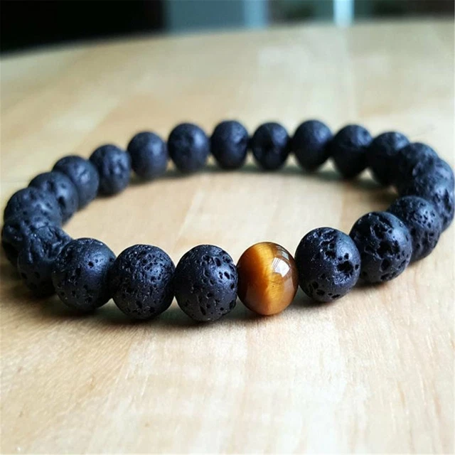 8mm Natural Lava Stone Beads Handmade Bracelet 7.5inch Blessing Religious