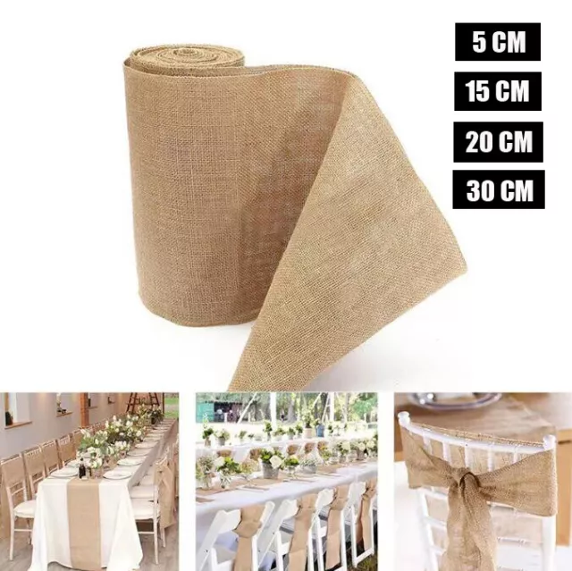 10M Roll Fabric Hessian Table Runner Chair Sash Burlap Jute Wedding Party Decor
