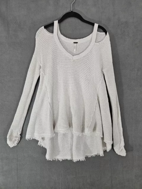 Free People Moonshine Cold Shoulder V-neck Sweater Womens Size XS Beige Pullover