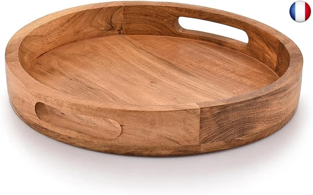 Plateau De Service En Bois D'acacia Avec Poignées - 17 Pouces (NEUF)