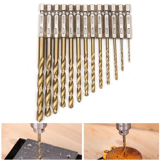 13X Titanium Drill Bit Set/ HSS Titanium coated Drill Bits hex shank 1.5 - 6.5mm