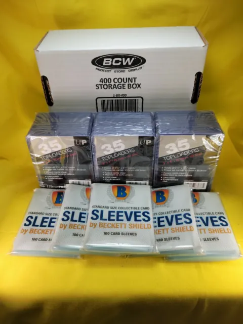 BUNDLE SPECIAL💥100+ 35pt ULTRA PRO TOP LOADERS 500 Penny Sleeves 400ct BCW Box