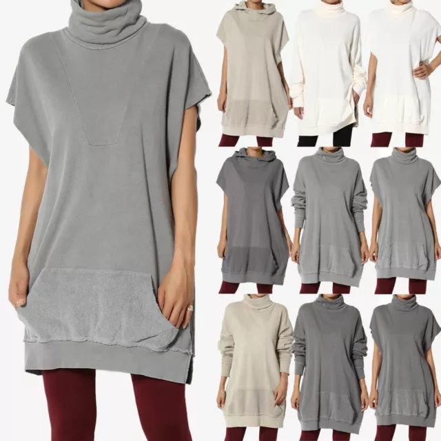 UNISEX Oversized Boyfriend French Terry Turtle Neck Pullover Tunic Sweatshirt