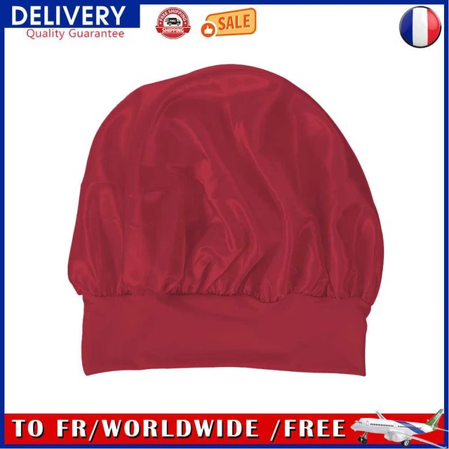 Women Night Sleep Hair Cap Satin Adjustable Curly Hair Styling Hat (Red)