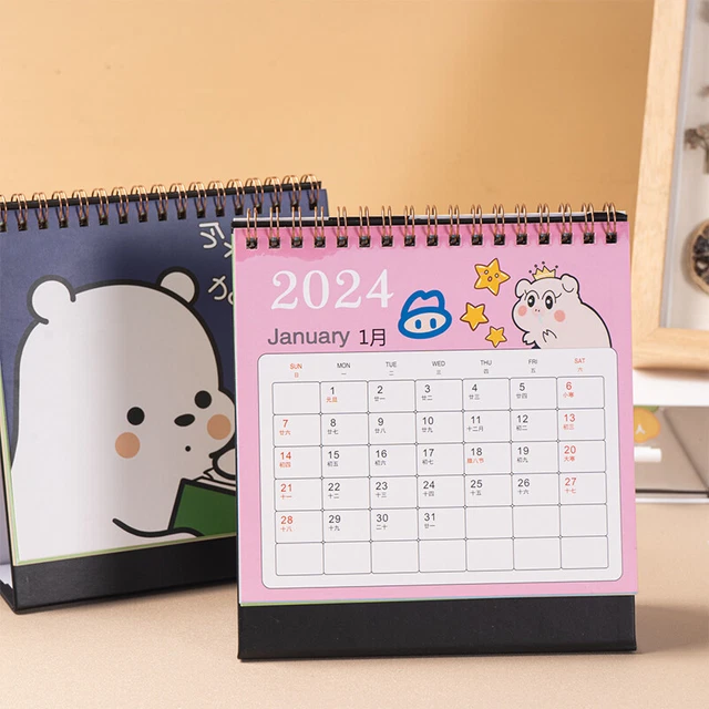 2024 CARTOON ANIMAL Standing Flip Table Calendar Mini Creative Desk