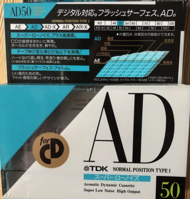 1x TDK AD 50 Blank Audio Cassette Tape Type I Normal Position Made in Japan 1990