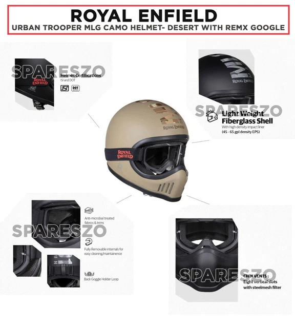 ROYAL ENFIELD URBAN TROOPER MLAG MATT BLACK/DESERT STORM HELMET WITH REMX GOOGLE £139.25