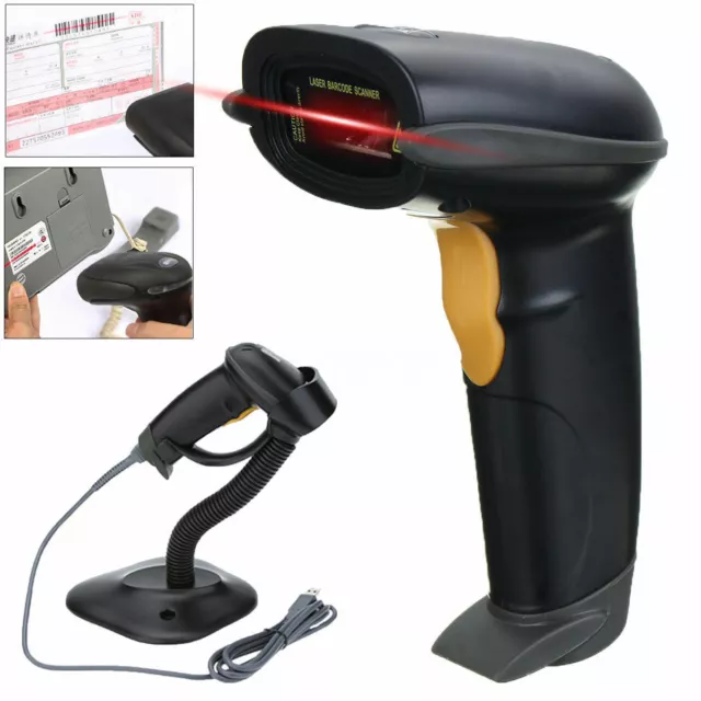 Laser Barcode Scanner USB Handheld Automatic Bar Code Reader Scan POS With Stand 2