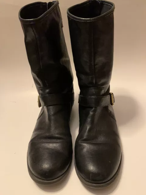 Womens STEVE MADDEN Enngage Black Leather Moto Biker Boots Size 7.5 3