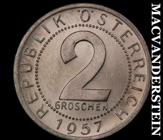 Austria: 1957 Two Groschen-Gem Brilliant Uncirculated Luster No Reserve #O6401