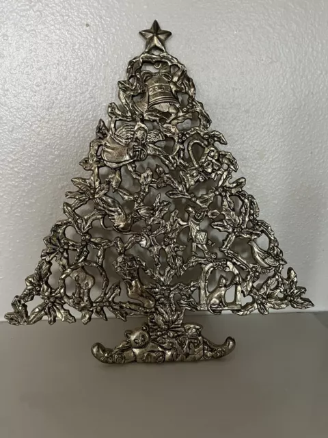 Holiday Silverplate Christmas Tree Trivet or Wall Hanging 9 1/2” X 9”