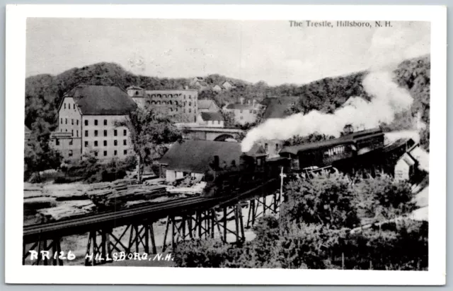 Hillsboro New Hampshire 1950s Modern RPPC Real Photo Postcard Train Bridge