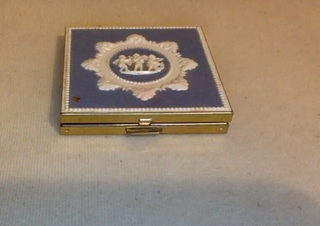 Vintage Compact. By Volupte. Brass With Blue Jasper Cherub Wedgwood Top.