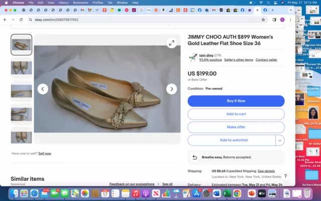 JIMMY CHOO AUTH $899 Women's Gold Leather Flat Shoes Size 36 $225.00 ...