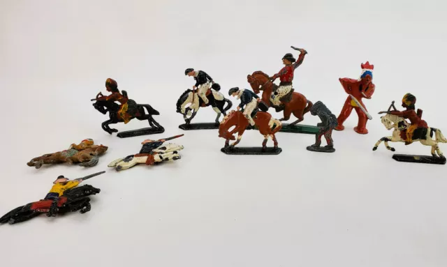 Vintage 10 Lead Toy Lot Cowboys and Indians