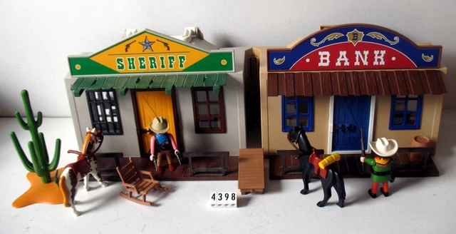 PLAYMOBIL LA MAISON transportable sheriff bank banque indiens chevaux
