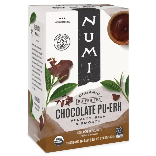 Numi Organic Chocolate Pu-erh Tea, 16 Tea Bags, Aged Yunnan Pu-erh Black Tea ...