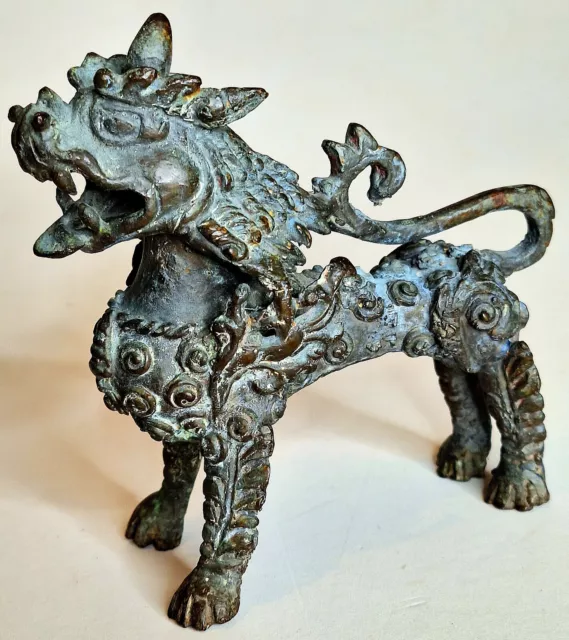 Bronze Lion Temple Guardian Nepal Antique 1800s Asian Tibet Tibetan Nepalese