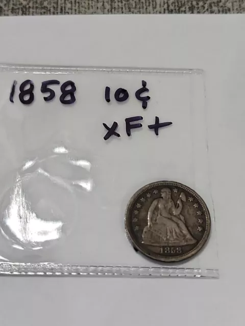 1858 Seated Liberty Dime XF+