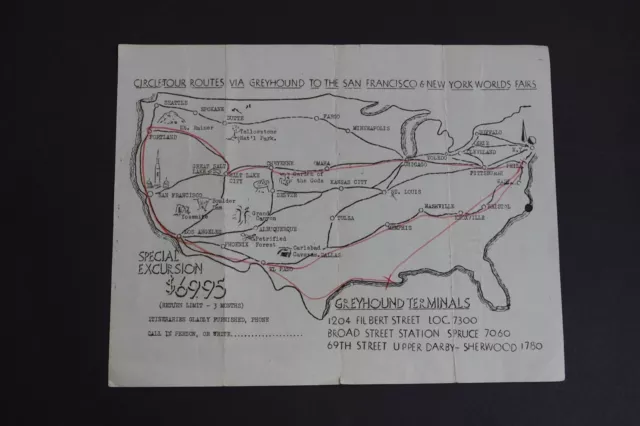 1939 GREYHOUND CIRCLE Tour Route Map New York & San Francisco World