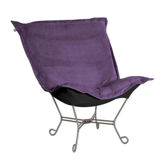 Howard Elliott Bella Eggplant Puff Scroll Chair In Titanium Frame 500-223