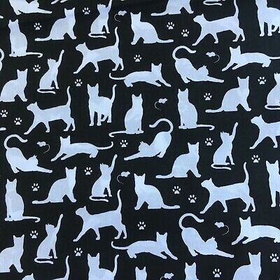 BLACK AND WHITE  Cotton Fabric Kids 64'' 160 CM BLACK CATS PER METER MONOCHROME