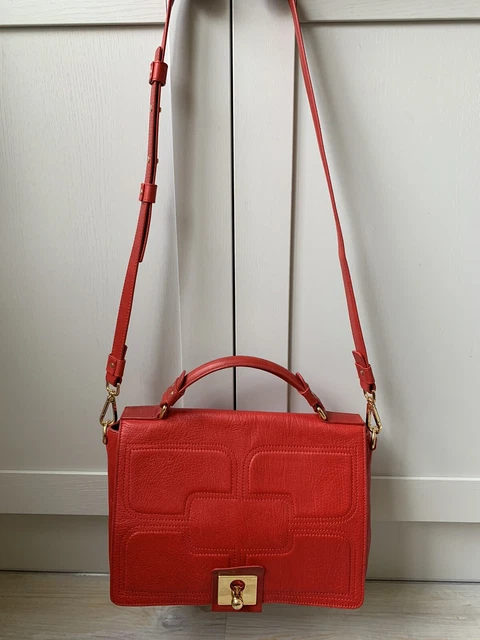 Orla Kiely Red Leather Rosemary Cross-body Bag VGC