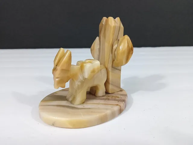 Carved Stone Donkey Mule Cactus Figurine Southwest Paperweight Candle Holder