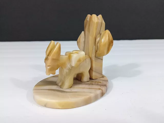 Carved Stone Donkey Mule Cactus Figurine Southwest Paperweight Candle Holder