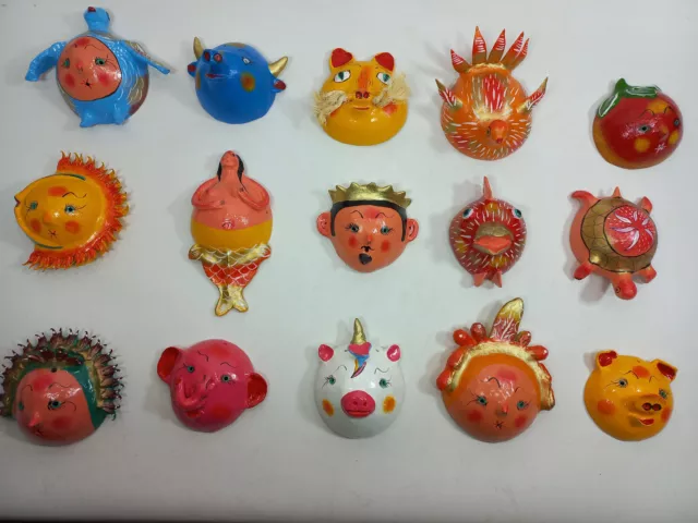 SET of 15 MASKS coconut shell mexican handmade colorful wholesale folk art lot