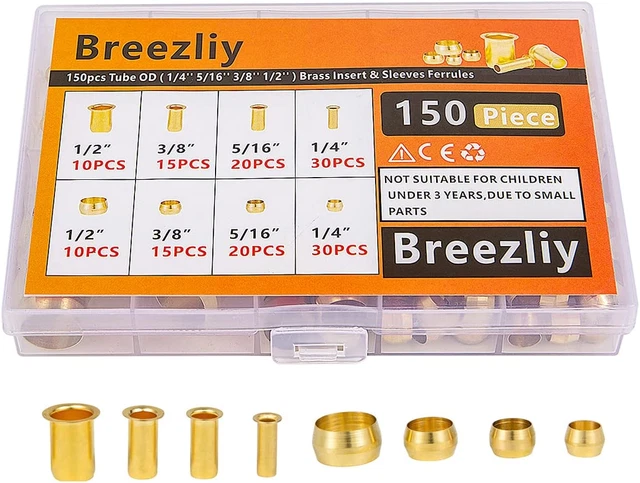 150 PC Tube Brass Compression Sleeves, 4 sizes Fitting Assortment Kit...........